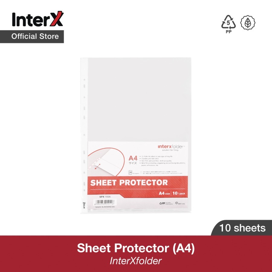 

InterX Sheet Protector A4 Original (10 LEMBAR) / PP Pocket Sheet A4 InterXfolder Pelindung Kertas Ukuran A4