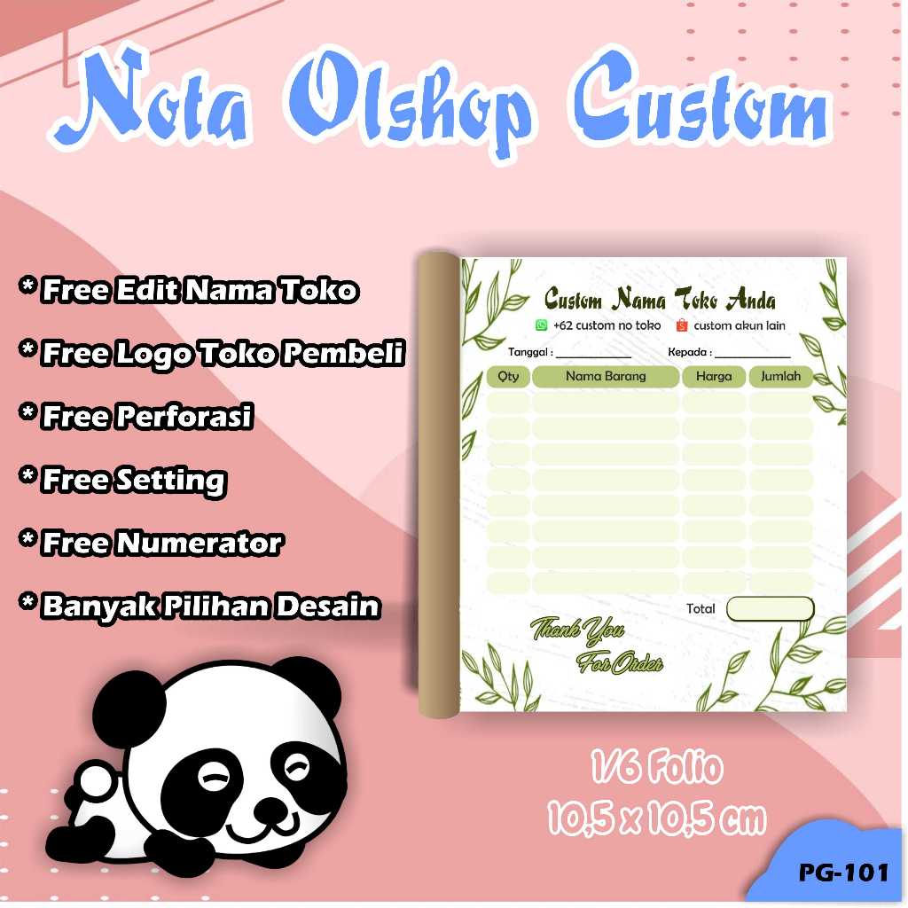 

Cetak Nota Custom Nota Toko Nota OlShop 2ply Full Color 1/6 Folio ukuran kecil isi 100 Lembar