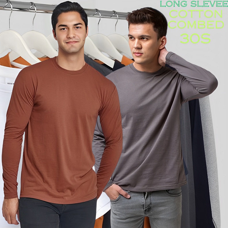 Katun Kaos Polos Lengan Panjang Pria Wanita Kaos Polos COTTON Lengan Panjang