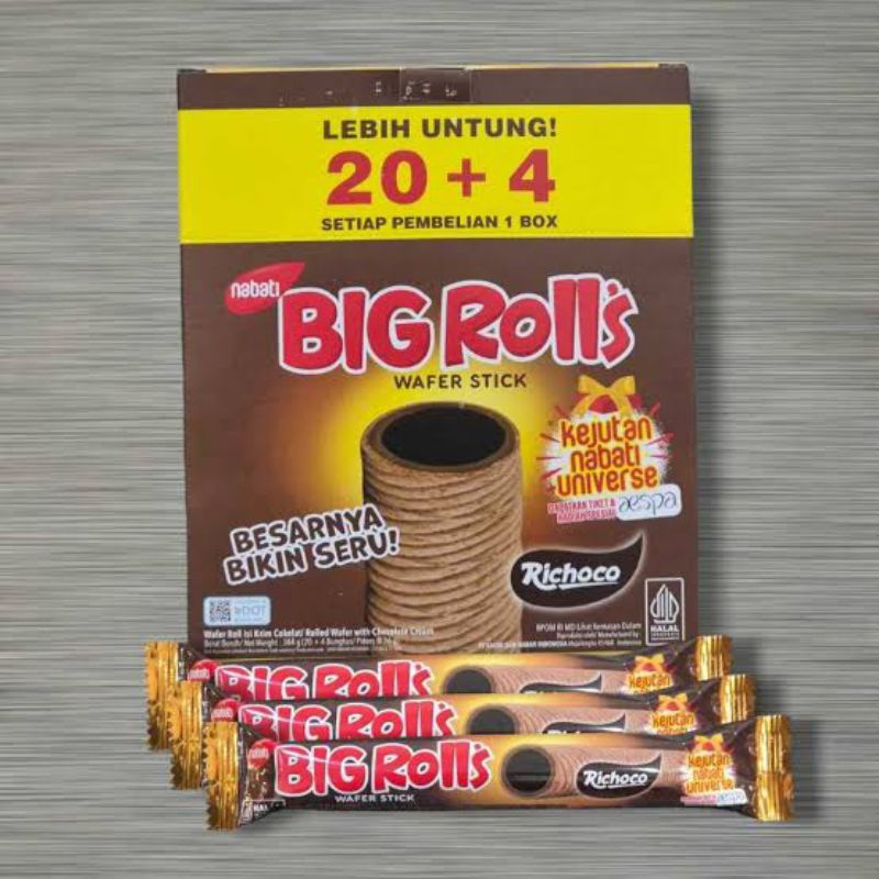 

Big Rolls wafer stick Nabati rasa coklat 1 box isi 20 @16 gr