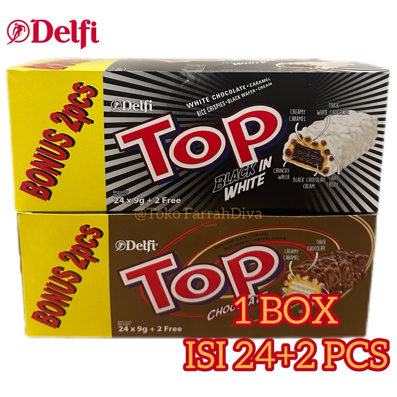 

Wafer TOP Delfi rasa Coklat dan Black in White ( 1 box isi 24+2 pcs )