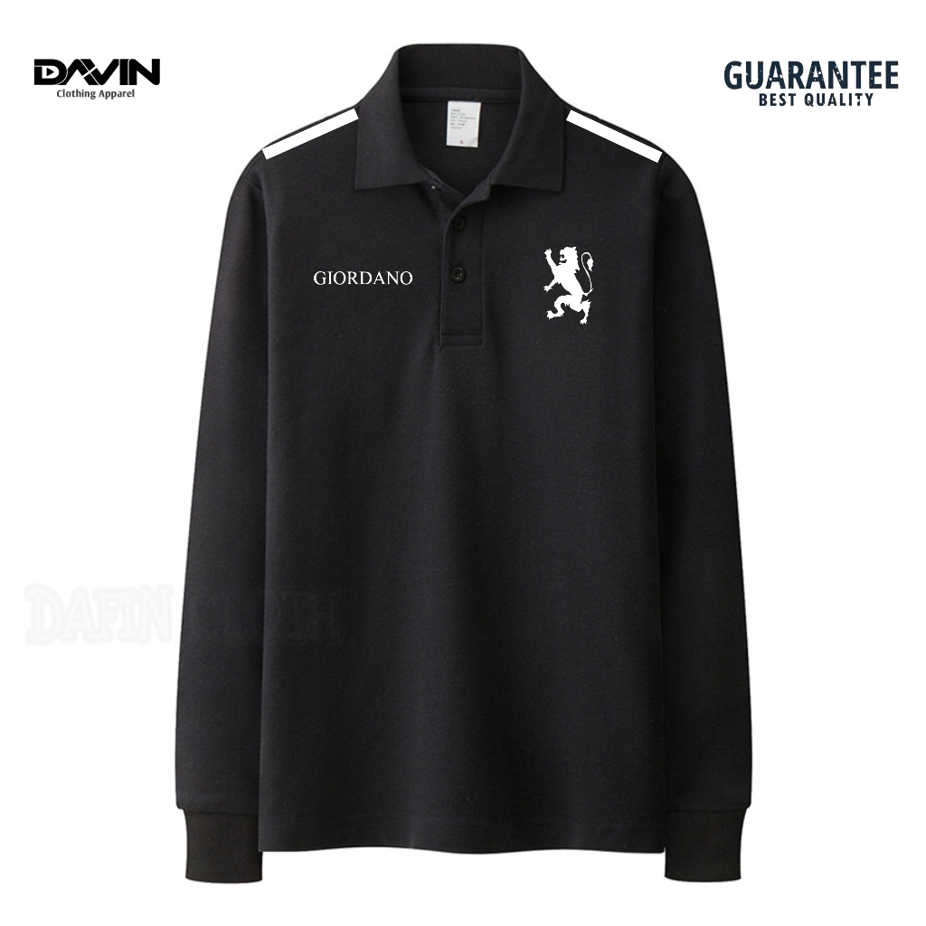 Kaos Kerah Pria Polo shirt Lengan Panjang Giordano Classy Shoulder Strip