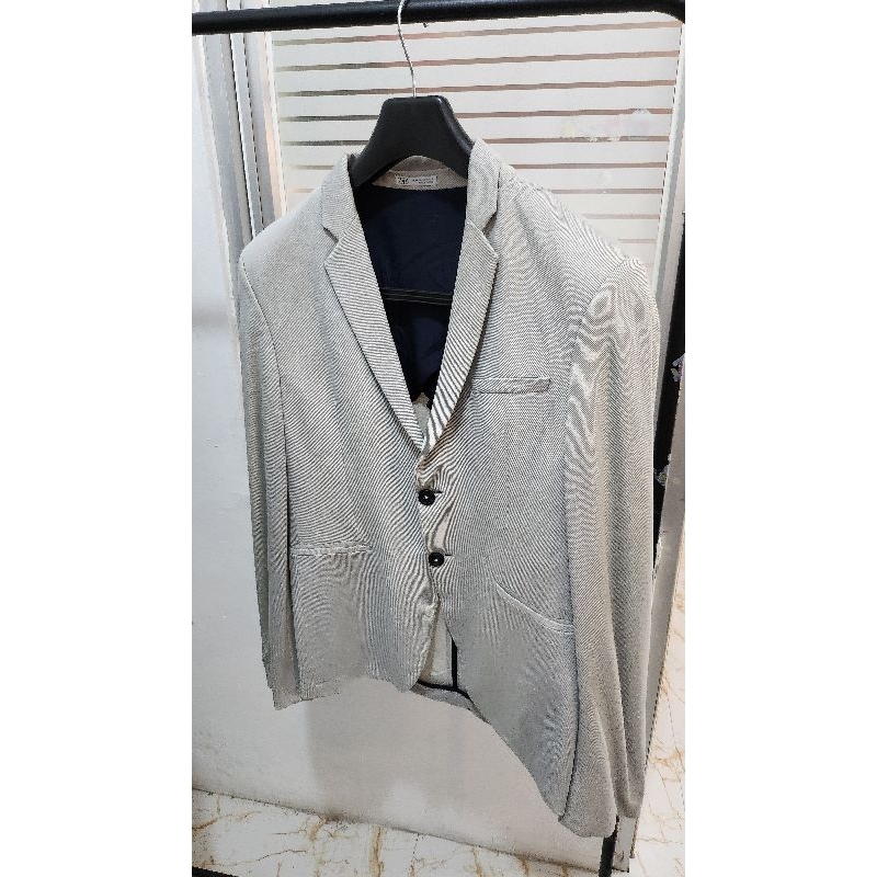 SECOND • Jas Pria Zara Warna Abu Muda Size EUR 46 Comfort Knit Jas MC Formal Acara Nikah Wedding Pre