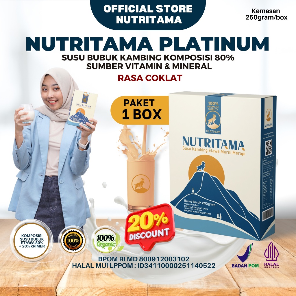 Susu Etawa NUTRITAMA Rasa Cokelat - Susu Etawa Kecerdasan - Susu Tinggi Kalsium - Susu Untuk Pernafa