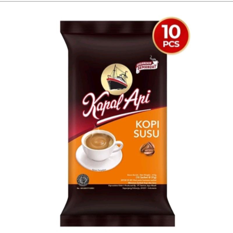 

Kopi kapal Api kopi susu 1 renteng isi 10 saset kemasan 31g