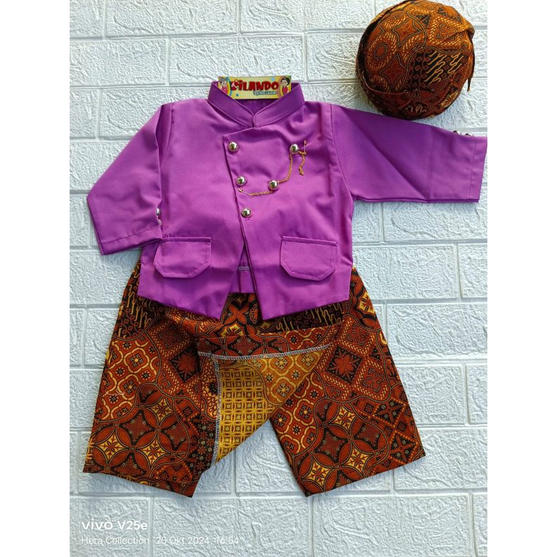 SETELAN beskap bayi FREE BLANGKON//beskap anak//baju jadul //beskap warna ungu//baju tedak siten