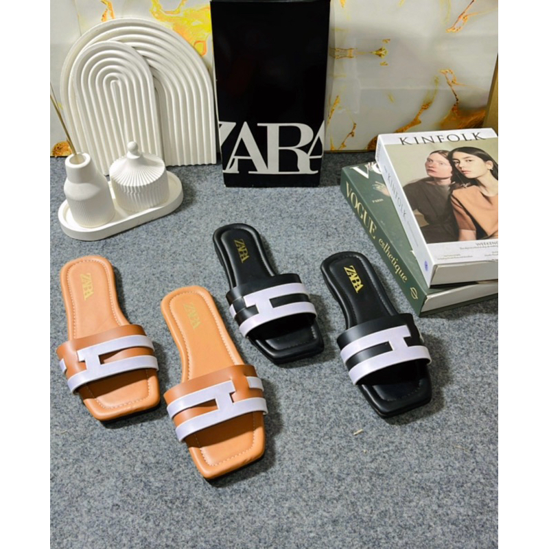 Sandal Selop Zara Flat 2 Warna Polos Sandal Wanita Terbaru Kode SM47
