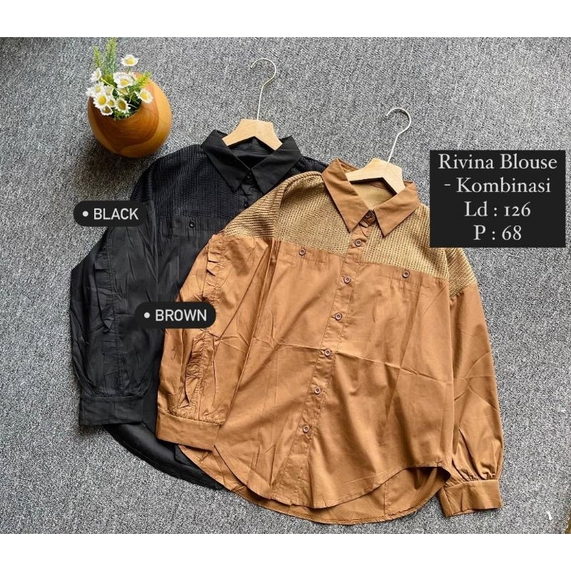 Rivina Blouse // Atasan Bahan kombinasi Katun dan Rajut