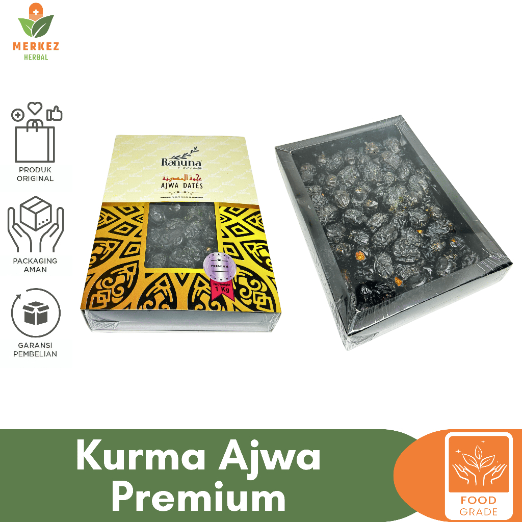 

Kurma Ajwa 1 Kg Asli 100% Original Ranuna Premium Madinah | Kurma Azwa Nabi Asli Jumbo Grade A