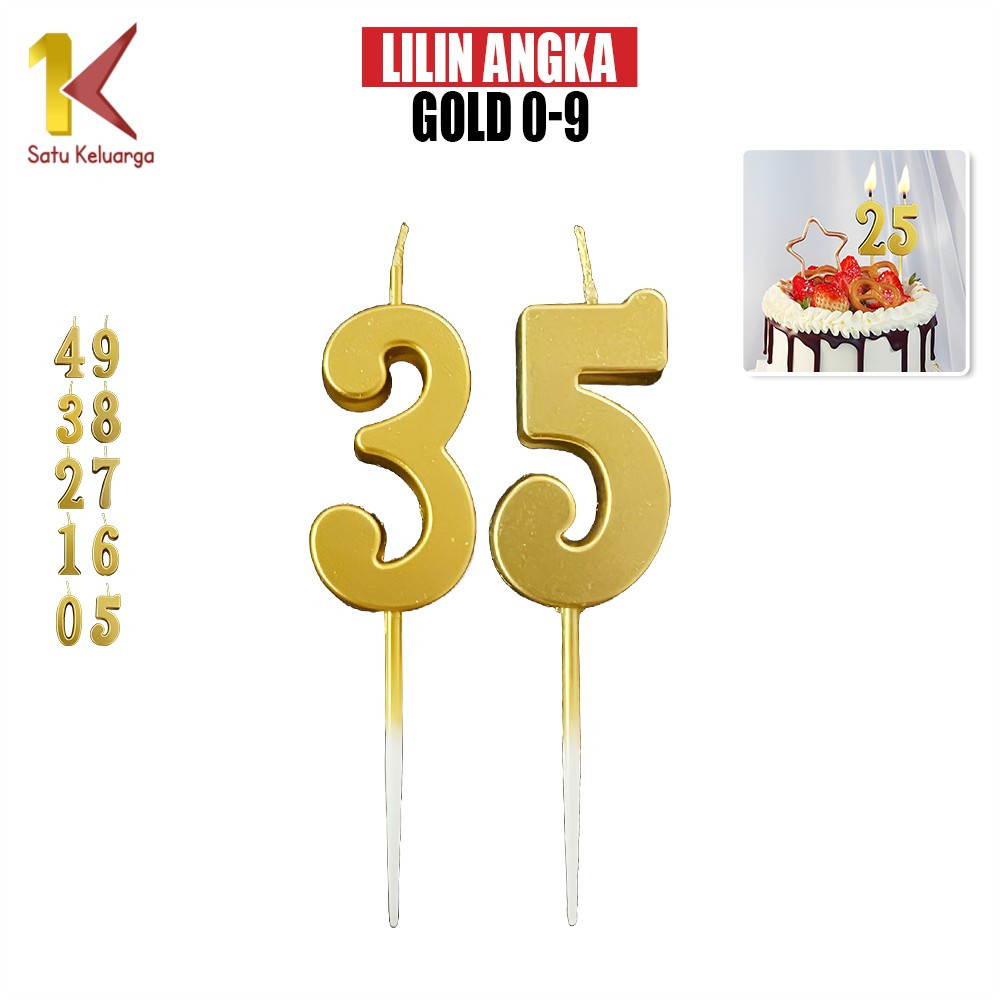 Satu Keluarga Lilin Angka Gold 0-9 Hiasan Kue Ultah C1139 Lilin Angka Metalik Candle Birthday Cake