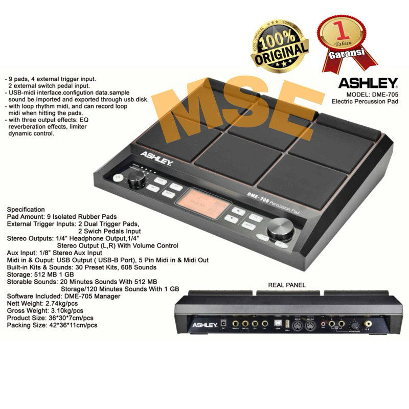 DRUM PAD ASHLEY DME-705 DME 705 DME705 ORIGINAL ASHLEY DAN GARANSI RESMI