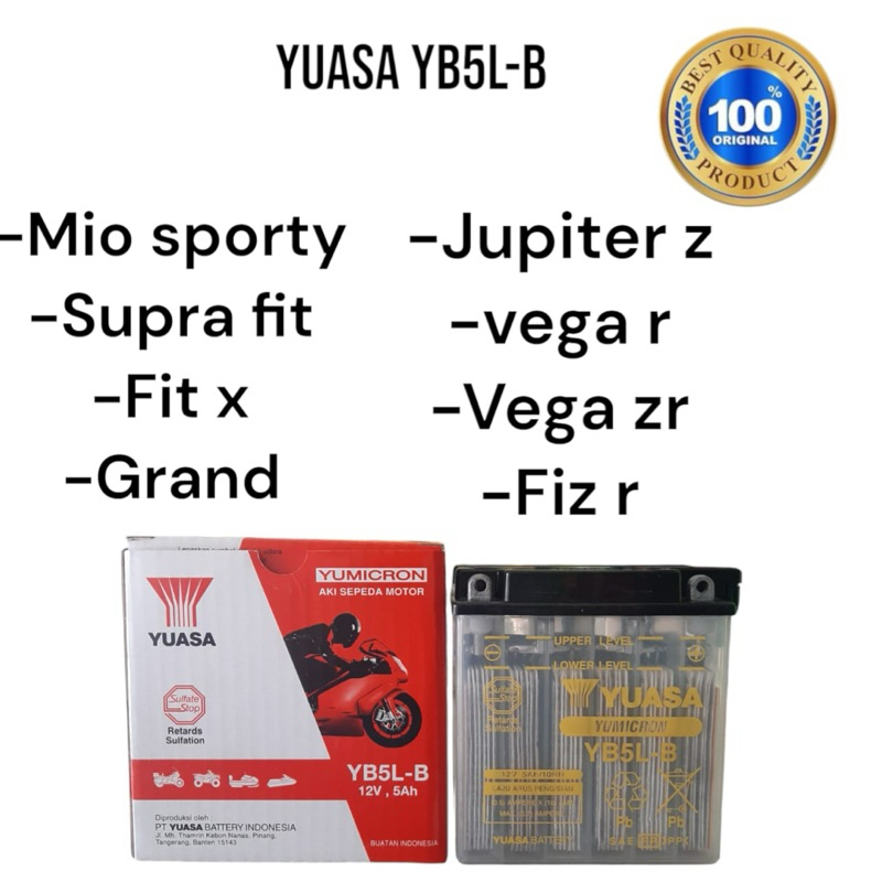 Aki motor mio sporty,vega,grand yuasa basah YB5L-B 5amper