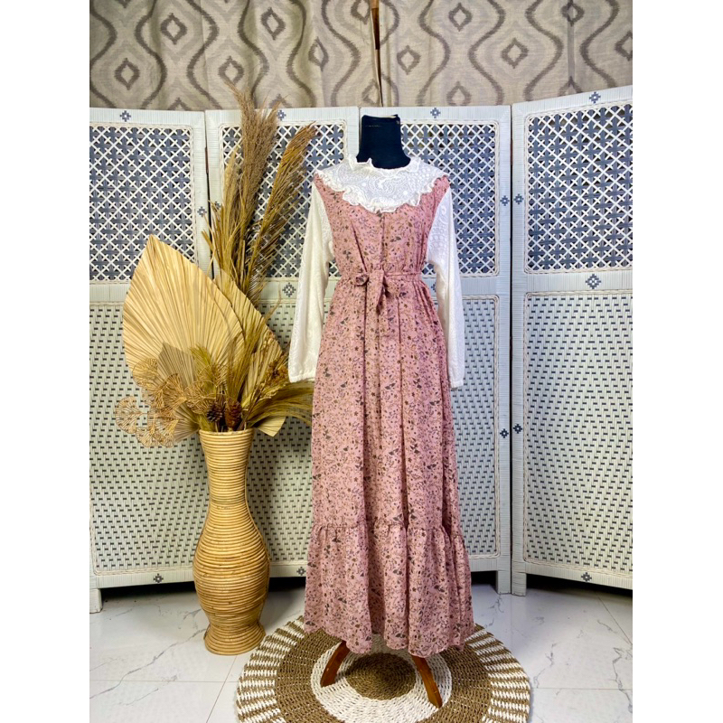 GAMIS WANITA TERBARU / gamis remaja kekinian / gamis bunga ceruty mix brukat