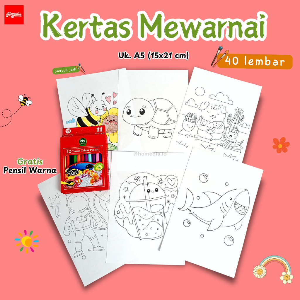 40 Lembar Mewarnai Free Pensil Warna  Kertas Mewarnai Huruf HVS Gambar Mewarnai Lembar Mewarnai Anak