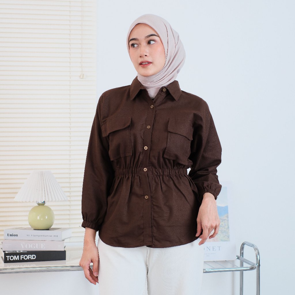 Beena Linen Shirt Top Atasan Wanita Blouse Casual