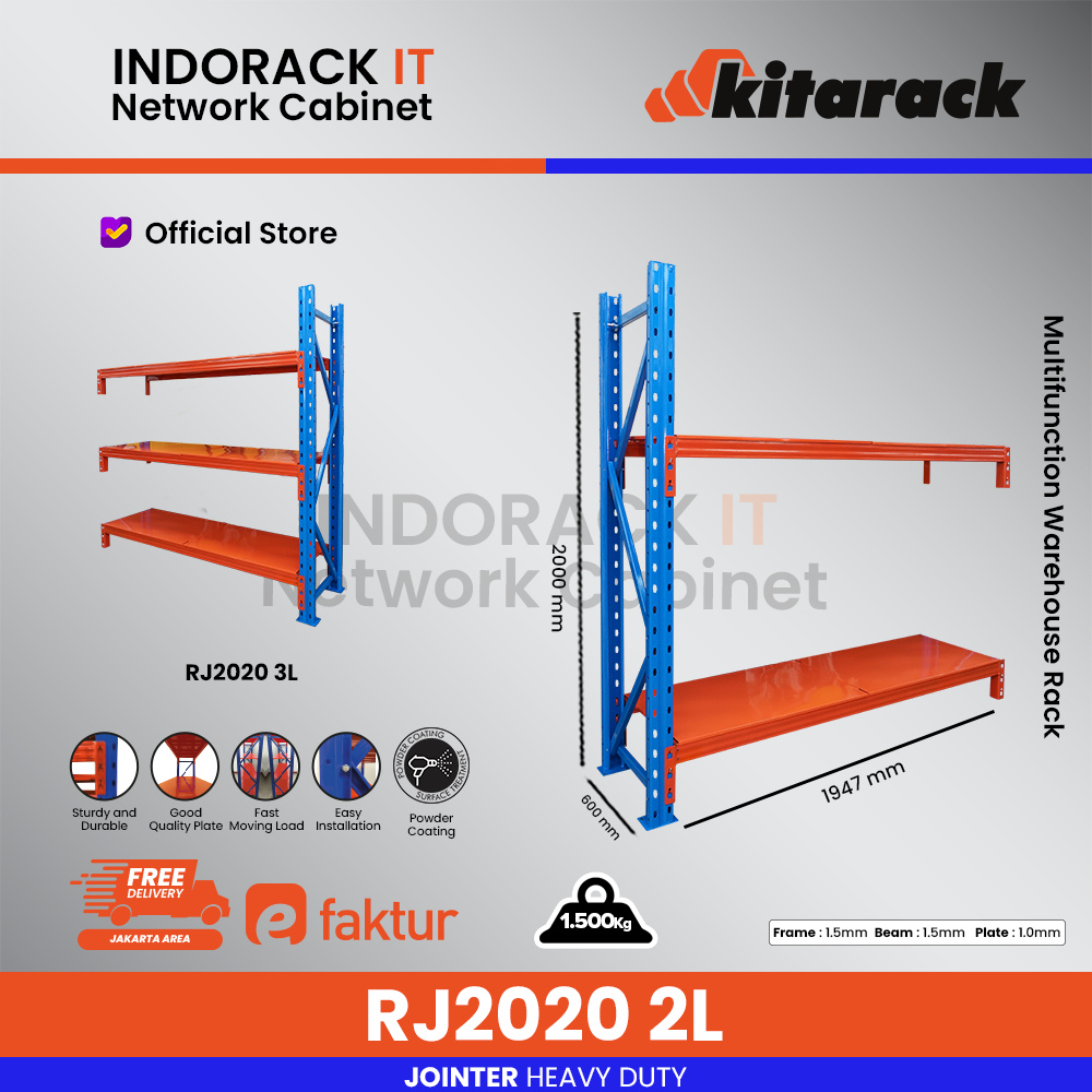 RJ2020 Rak Gudang 2lvl/Susun Rak Warehouse Tinggi 2meter