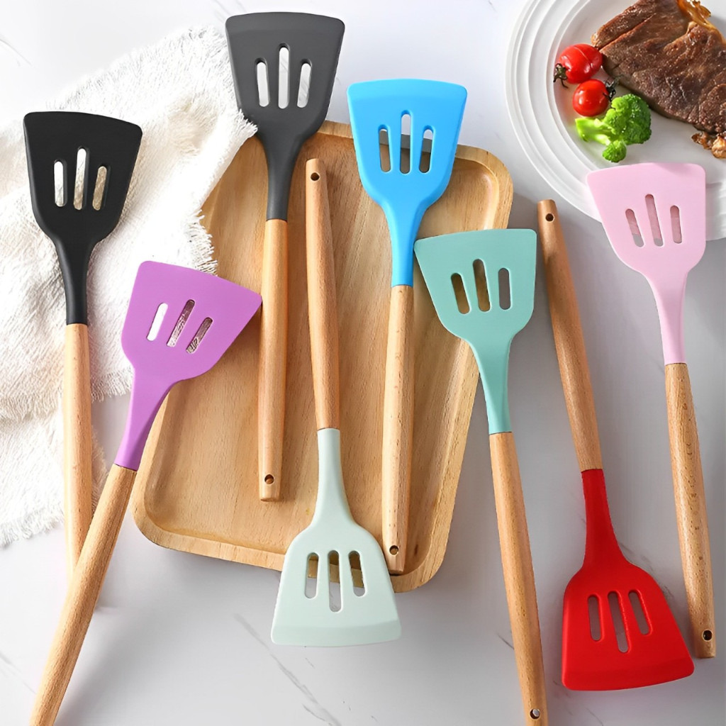 Sodet Lubang Gagang Kayu | Sutil Spatula Lubang