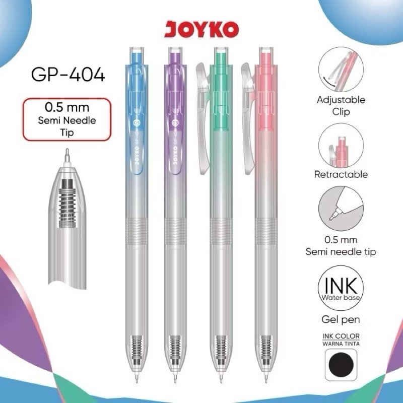 

Gel Pen Pulpen Pena Joyko GP-404 0.5 mm ECER 1 Biji Tinta Hitam