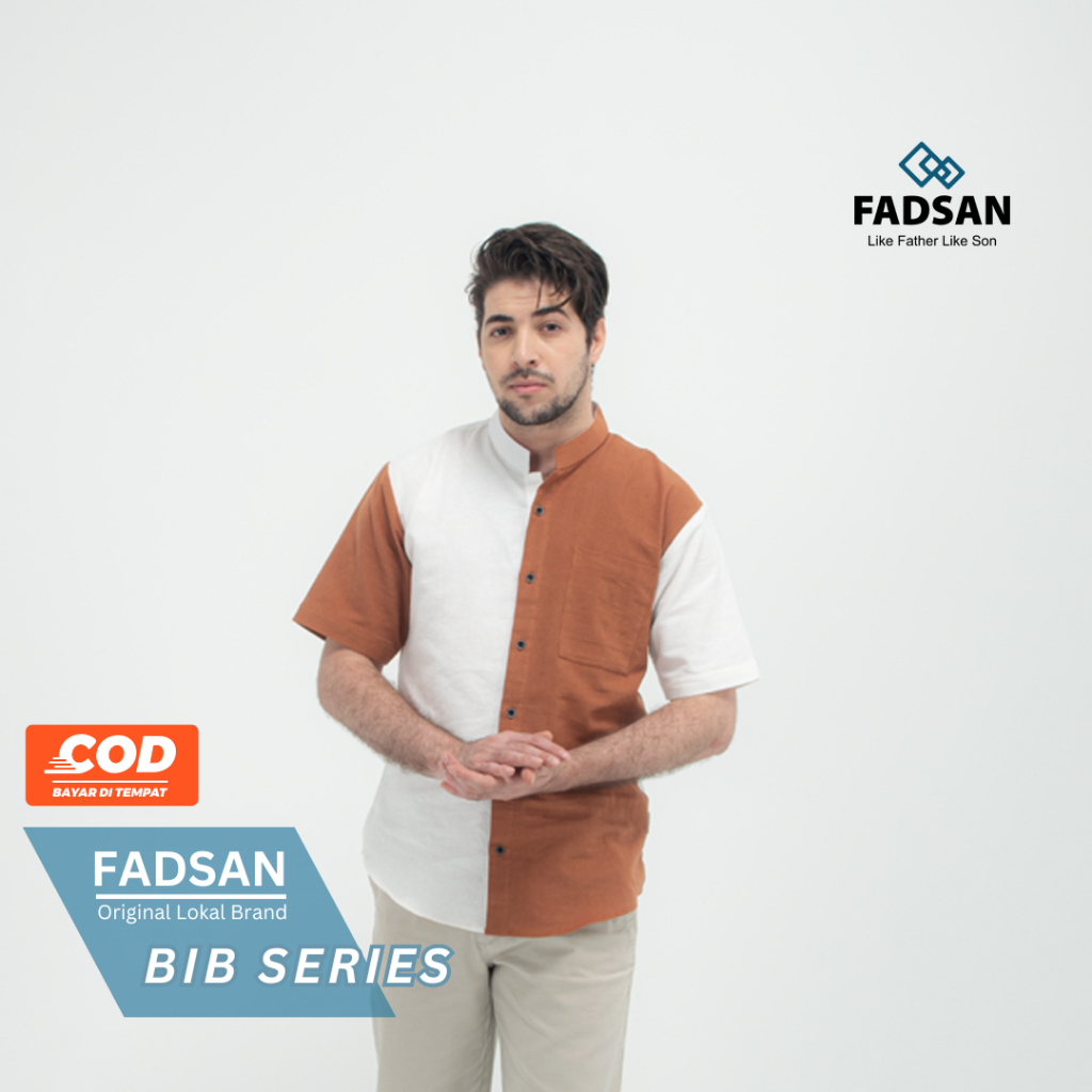 Baju Koko Couple Ayah dan Anak Laki Laki Lengan Pendek Kombinasi Dua Warna Bib Series Fadsan
