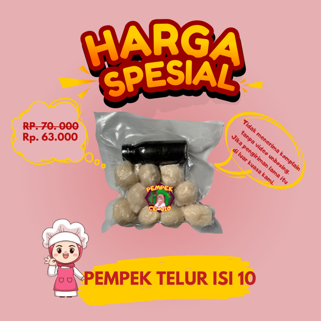 

Pempek Ce'Vio - Isi 10 pempek Telur + cuko 100mL, 100% ikan gabus asli Palembang