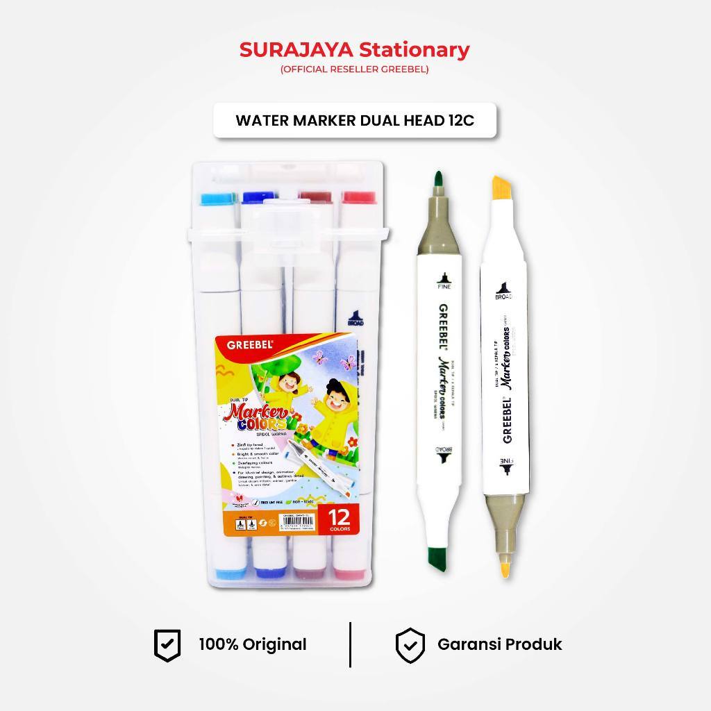 

Spidol Warna Warni / Spidol Set Drawing Pen / GREEBEL Water Marker Dual Head 12 Warna / Sketch Marker