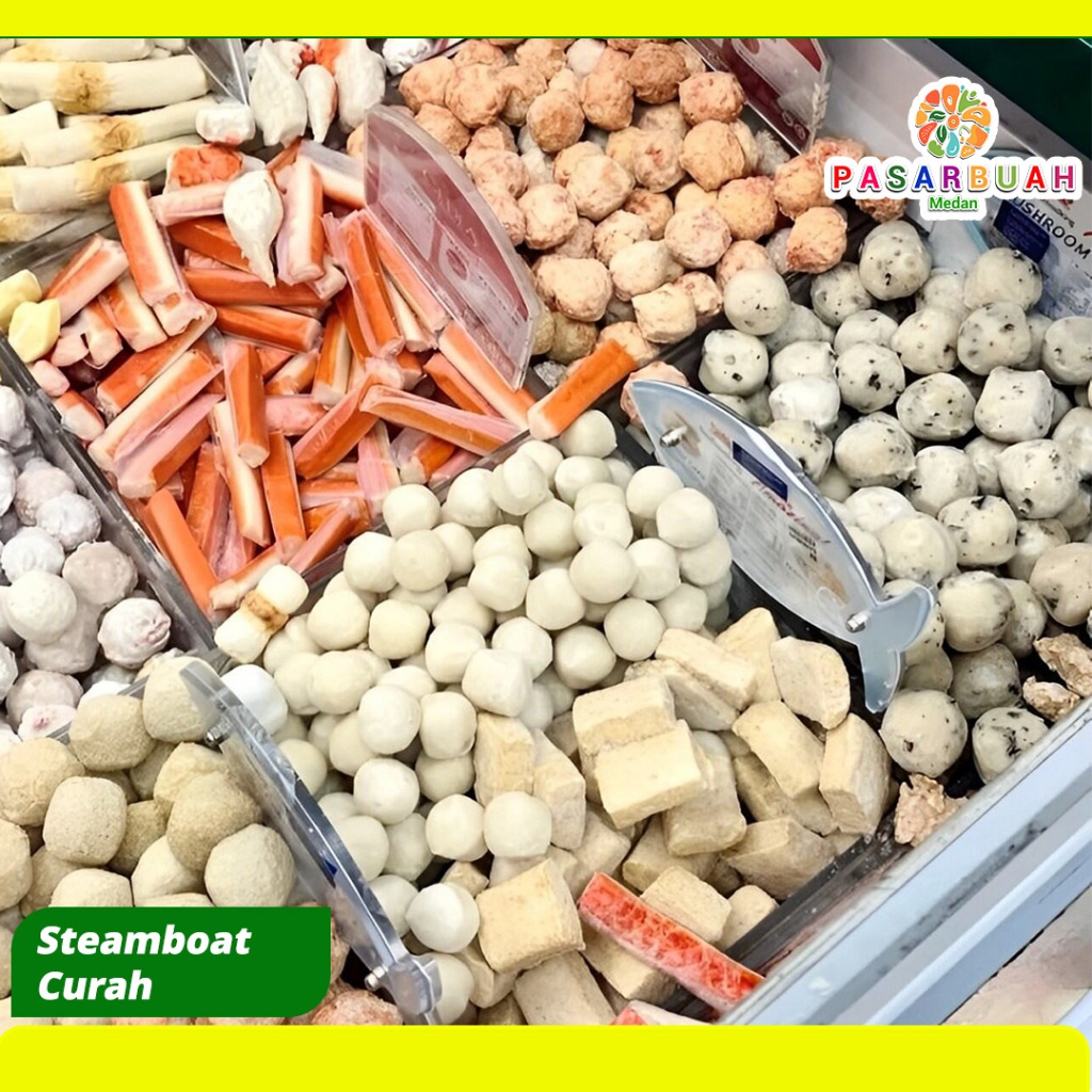 

Cedea Steamboat Curah , Dumpling Chesee , Dumpling Chicken , Otak-otak singapura , crafsteak, chikuwa , fishroll - Pasar Buah Medan