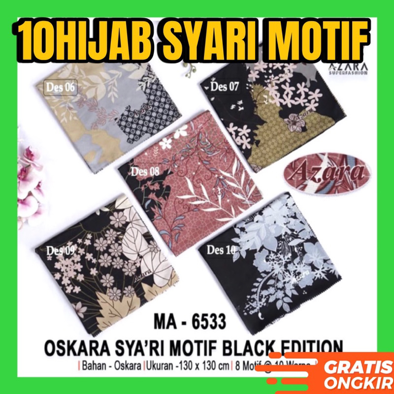 (10PCS GROSIR)SEGIEMPAT OSKARA SYARI MOTIF BLACK EDITION LC LABEL BY AZARA