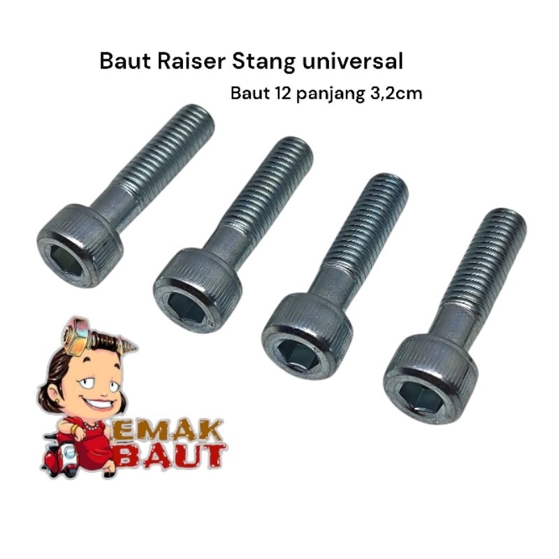 Baut Raiser Stang Universal ( Baut 12 panjang 3,2cm)