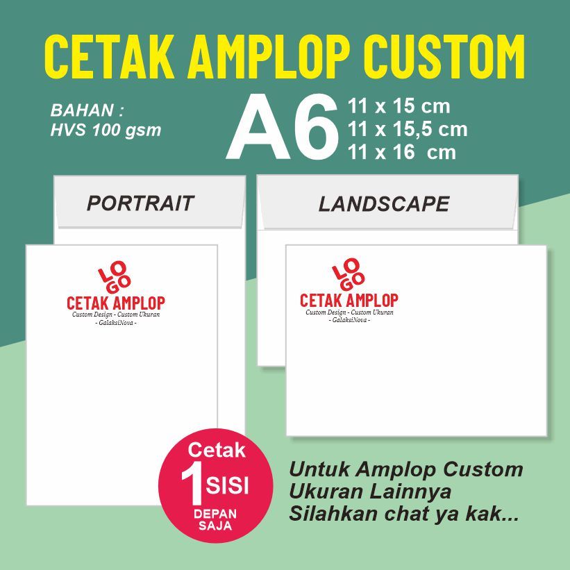 

Amplop A6 HVS 100GSM Custom 15x11cm atau 15,5x11cm atau 16x11cm | Amplop Custom Tebal ArtPaper 210gsm-230gsm Cetak Laser | Amplop Custom GalaksiNova