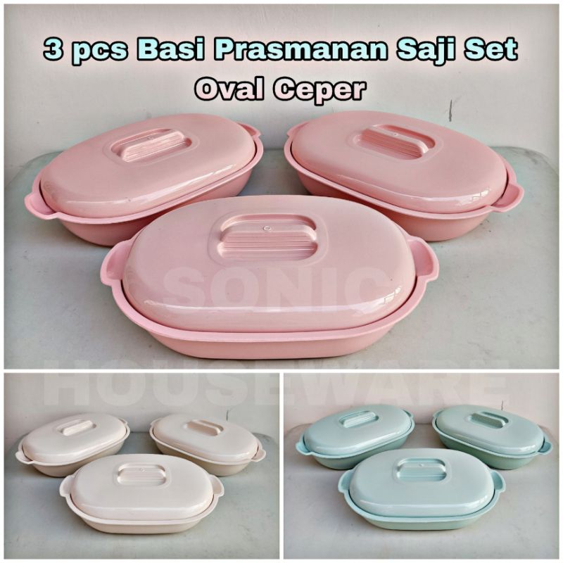 Basi Prasmanan Saji Set Oval Besar Large Size Polos 3 in 1 Tempat Wadah Penyajian Saji Lauk Makanan 