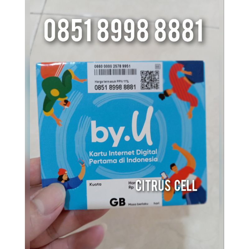Kartu Perdana Telkomsel By U 4G 5G 12 Digit Nomor Cantik 0851 8998 8881 Free Kuota Utama 3 GB.