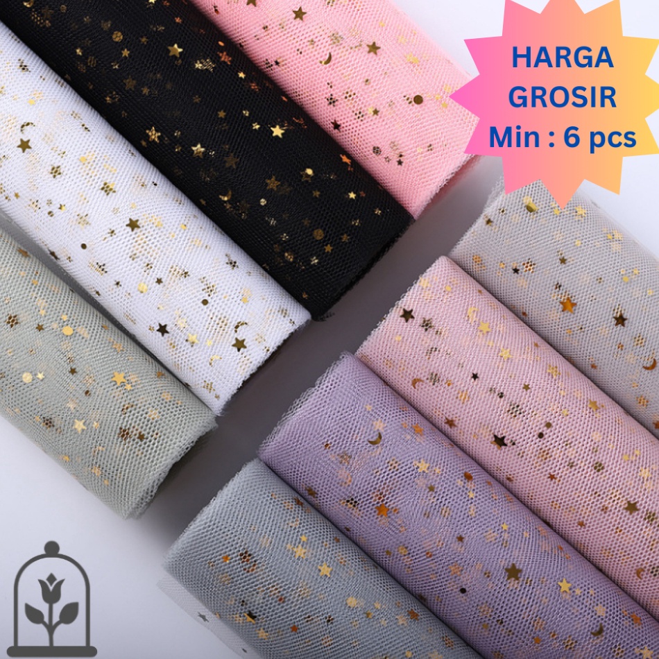 

Free Packing 1ROLL 48 cm x 45 cm Kertas Buket Motif JARING Glitter Bintang Star Bulan Moon