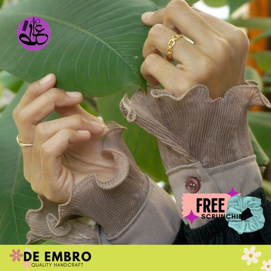 KODE D85J Manset tangan pendek wanita muslimah Ruffle Cuffs Manset Plisket Nude Manset lengan Premiu