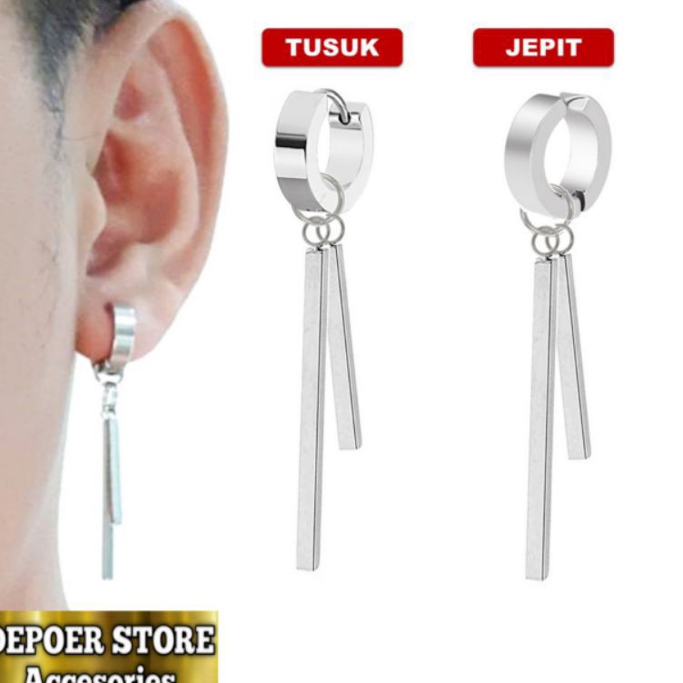 ANTING GANTUNG DOBLE BATANG JEPIT TINDIK