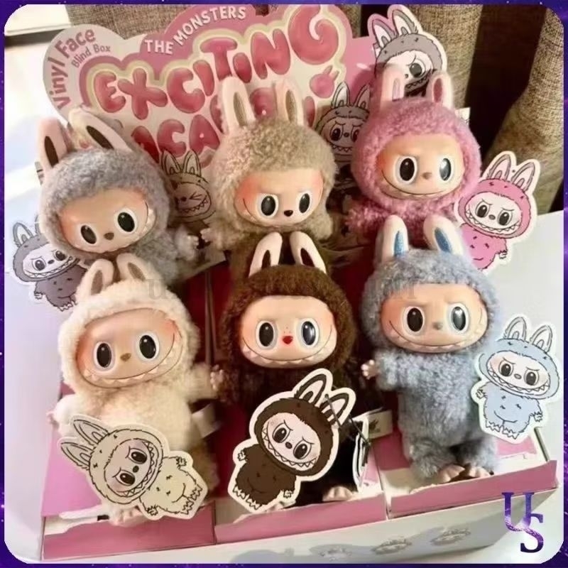 Boneka Labubu Muka Vinyl Guling Labubu Bantal kepala Labubu dan Boneka Boba Lampu LED