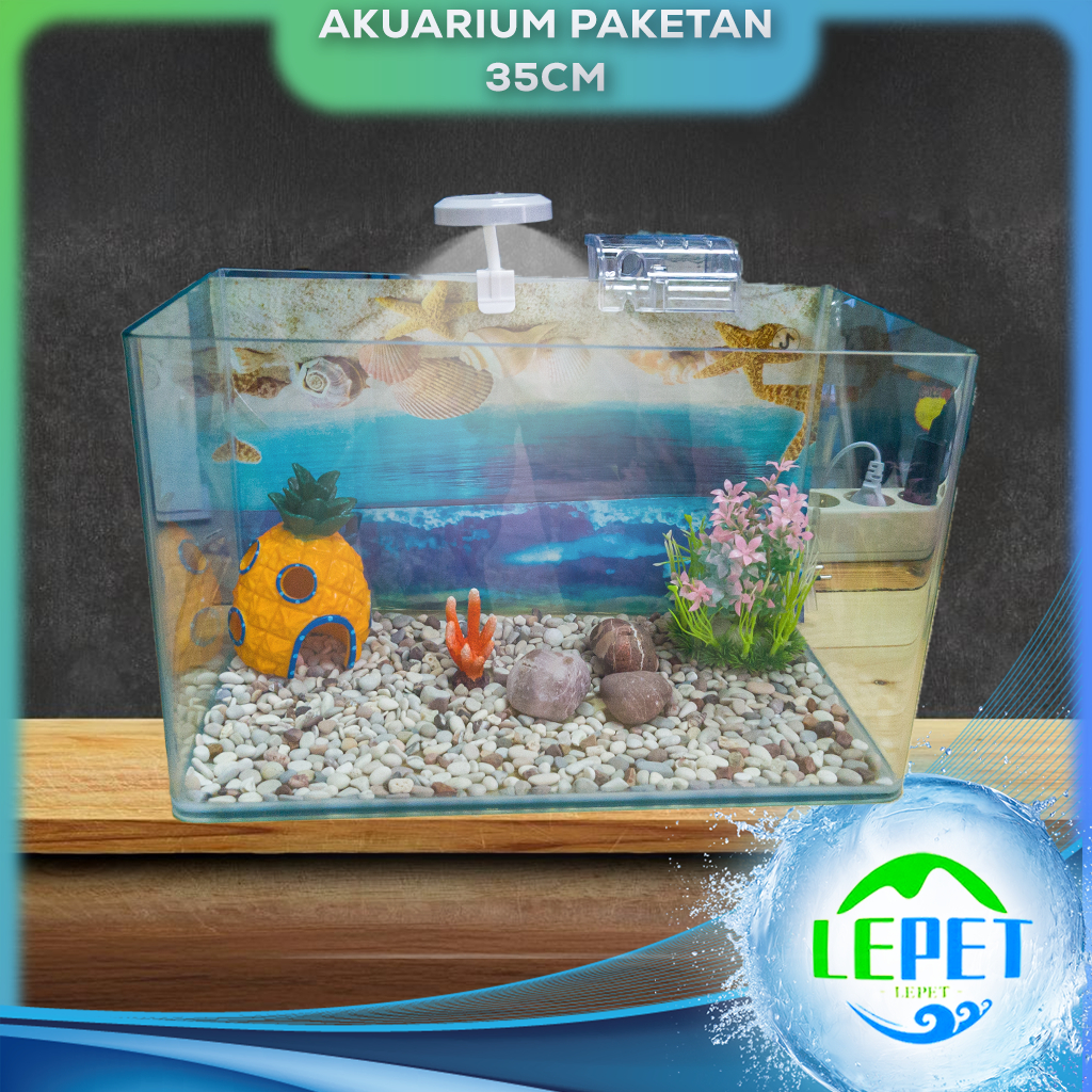 LEPET AQUARIUM PAKET 35CM / AQUARIUM MELENGKUNG / AQUASCAPE / AQUARIUM BENDING