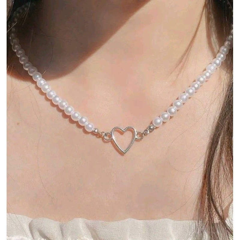 pearl white love necklace