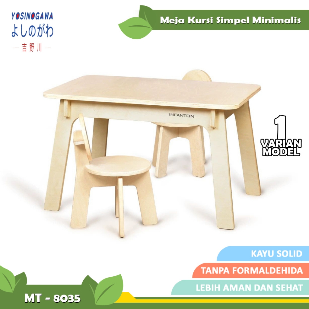 Meja Kayu Solid TK Kombinasi Meja Belajar Anak Kecil Meja dan Kursi Meja Tulis - YOSINOGAWA
