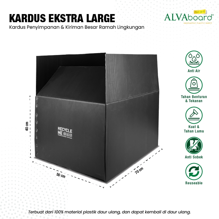 

Kardus Packaging ALVAboard Box Pengiriman XL (Heavy Duty) Ukuran 70x50x40 cm (P x L x T)
