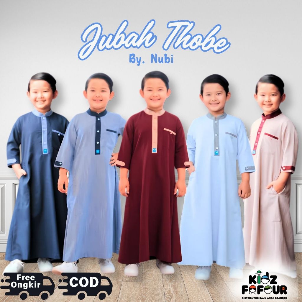 Gamis Koko Anak Laki Laki Jubah Thobe Ori Nubi by Nubintang bahan katun slub umur 2 sampai 14 tahun