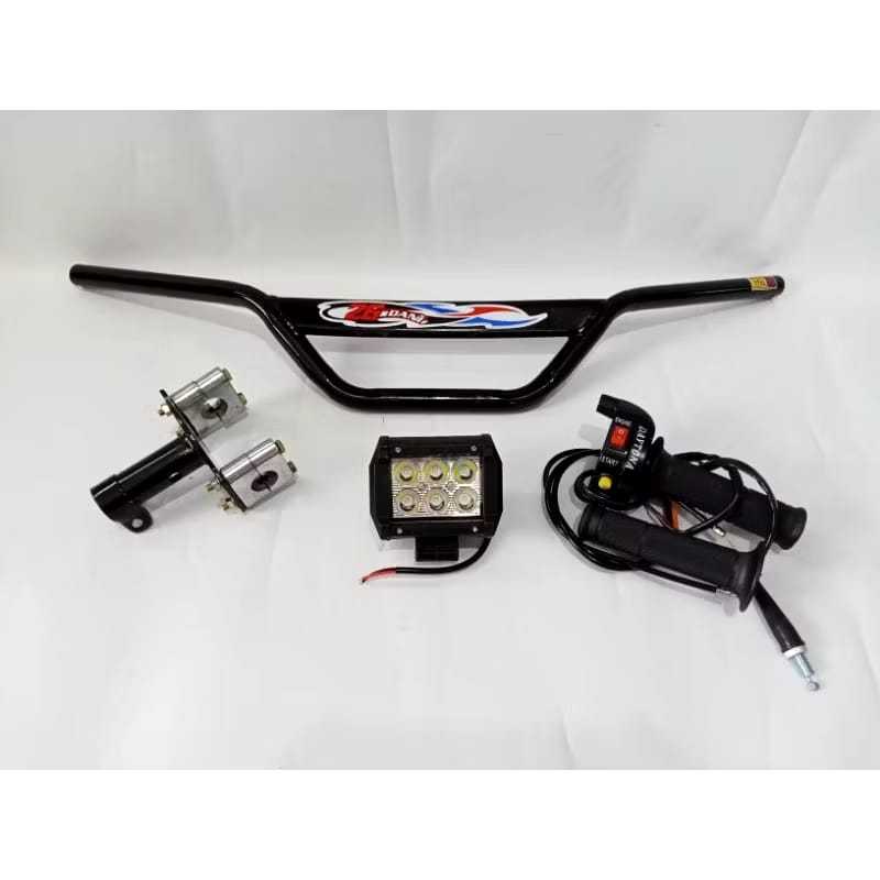 paketan stang trail plat+ dudukan stang+ gasspontan tombol+ Lampu LED sorot motor bebek dan matic