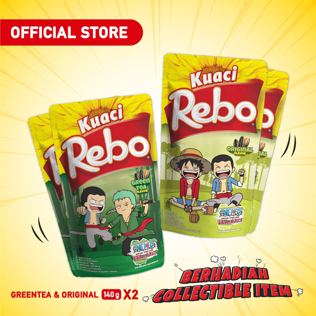 

Rebo Kuaci x One Piece Bundling 4 PCS - Rasa Original 140 Gram & Green Tea 140 Gram
