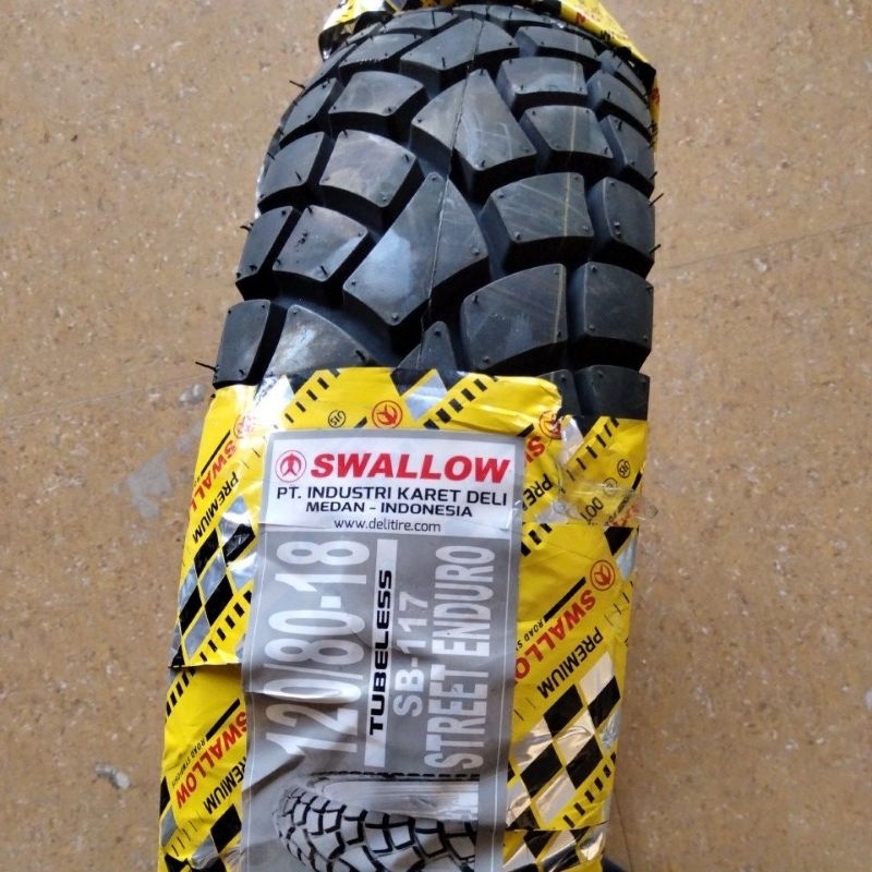 BAN MOTOR SWALLOW 120/80-18 STREET ENDURO SB-117 TUBELESS BAN LUAR DUAL PURPOSE SWALOW 120/80 RING 1