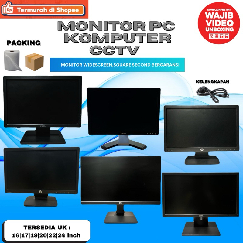 MONITOR PC KOMPUTER CCTV LCD 19 20 INCH WIDESCREEN SECOND BERGARANSI FREE KABEL