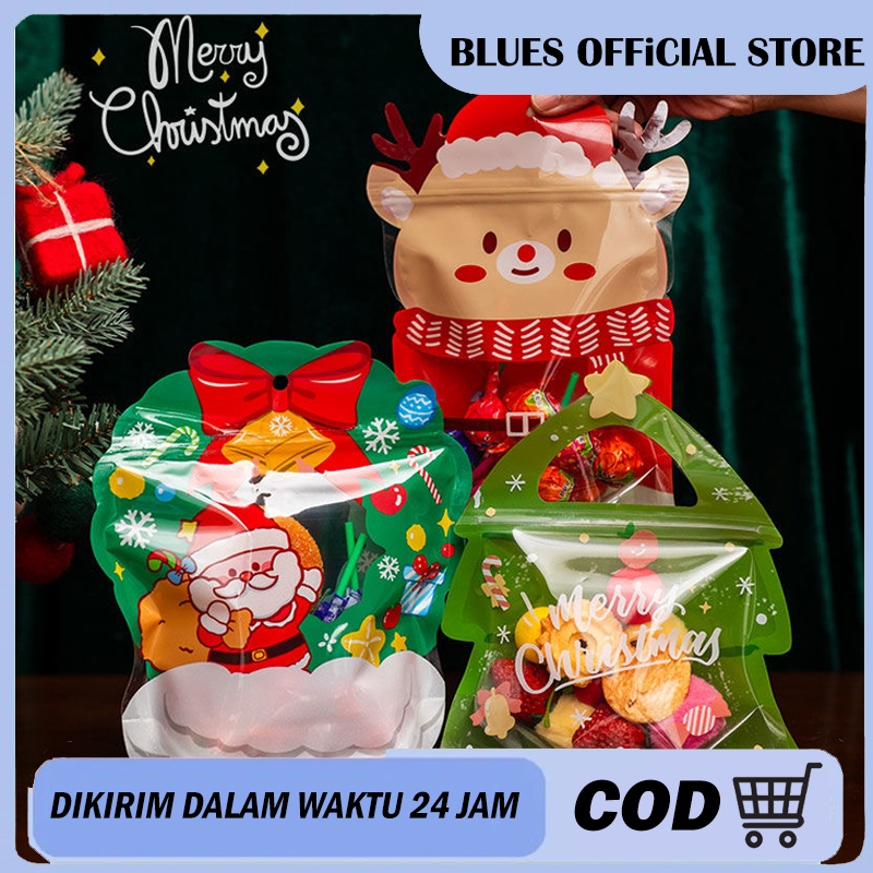 

10 pcs Tas Hadiah Natal Untuk Permen Cokelat Kue Nougat Biskuit Kemasan Hadiah Pohon Santa Tas Ritsleting