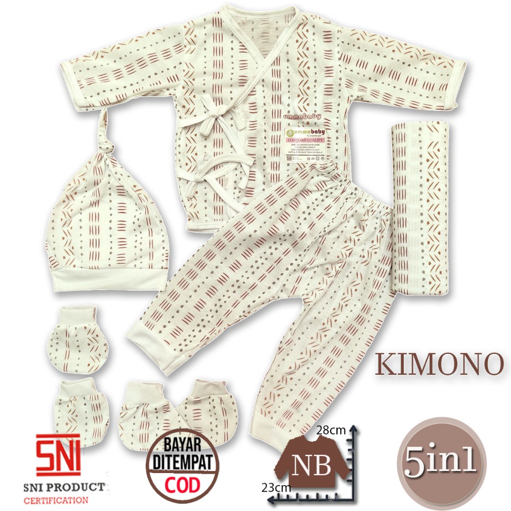 Ummababyshop Kimono 5in1 Baju Bayi Perempuan Laki Perlengkapan Baru Lahir Stelan 0 6 Bulan Celana Be