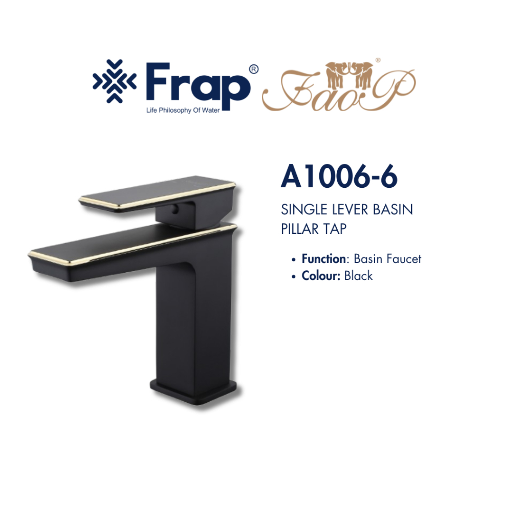 FAOP A1006-6 Kran Wastafel Pendek Air Panas Dingin Kuningan Warna Hitam & Emas