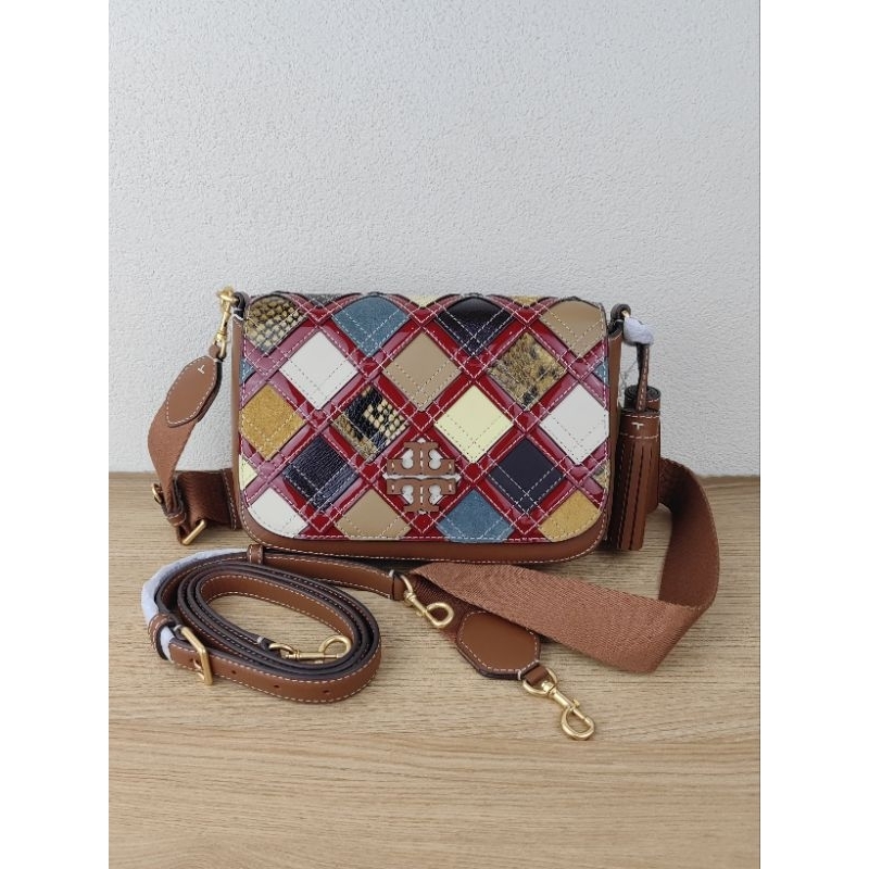 TB Thea Patchwork Flap Crossbody Classic Cuoio