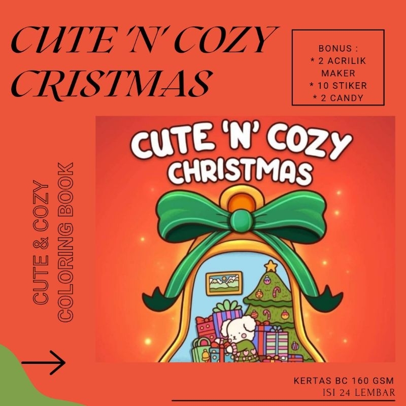 

(24 lmbr) Buku Mewarnai Cute 'N' Cozy Christmas Festive Coloring Book for Adult and Teens with Tiny Space and Adorable Scenes