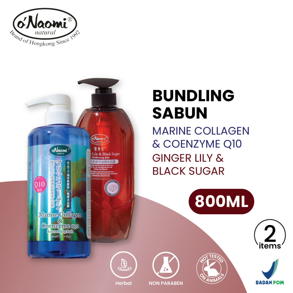 BUNDLING o'Naomi 2pcs Body Wash Marine Collagen & Coenzyme Q10 dan Ginger Lily & Black Sugar onaomi 